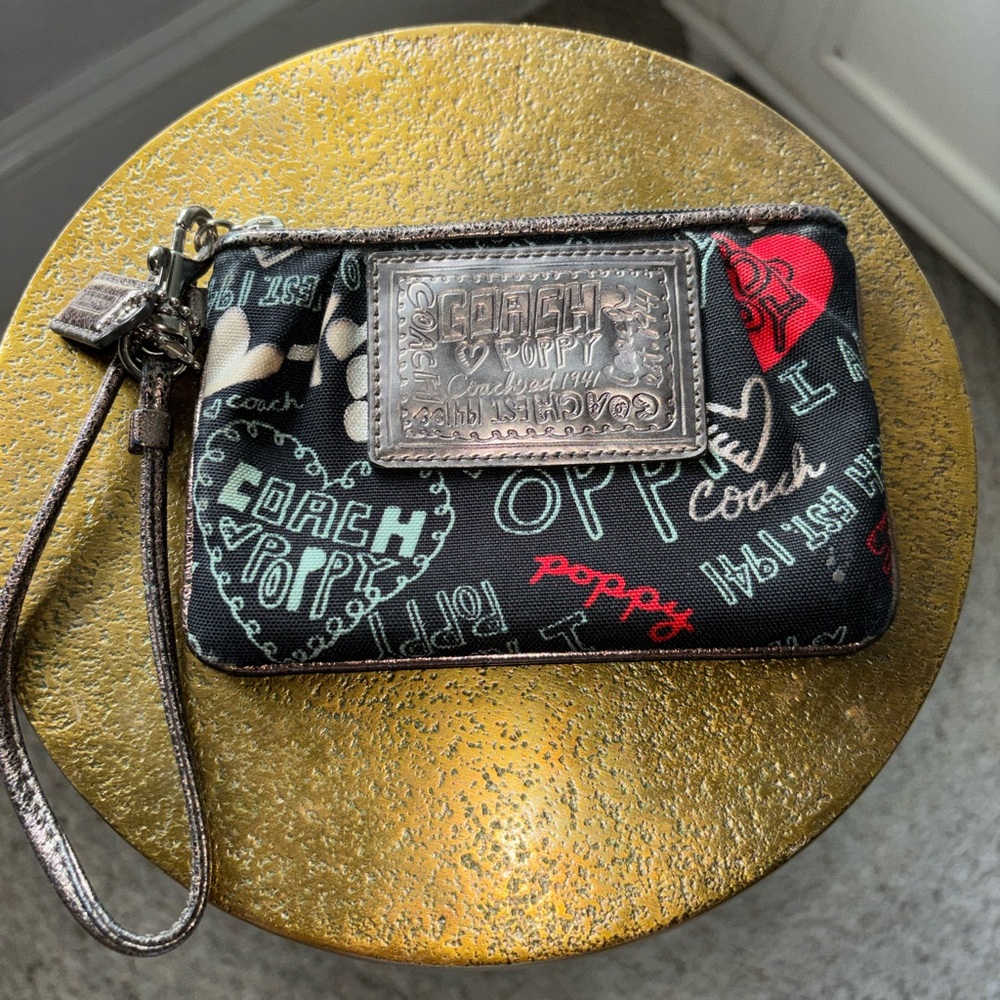 Coach Poppy Black Graphic Wristlet